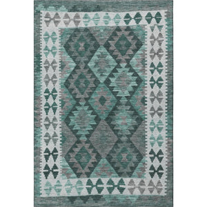 HomeRoots 10' X 14' Pale Aqua Tribal Washable Area Rug - Stain-Resistant, UV Protected, Perfect for Families! 707971