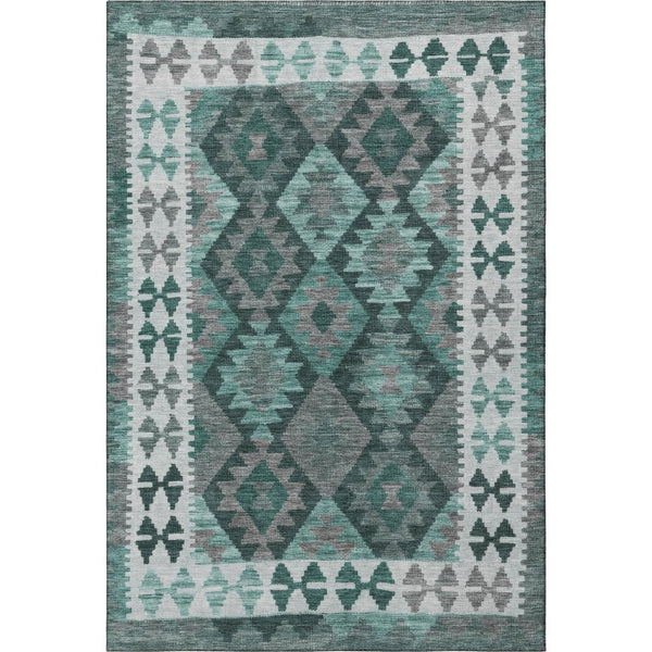 HomeRoots 10' X 14' Pale Aqua Tribal Washable Area Rug - Stain-Resistant, UV Protected, Perfect for Families! 707971