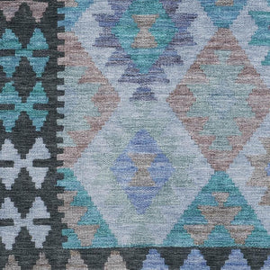 HomeRoots 8' Teal and Charcoal Tribal Round Rug – Washable, UV-Protected, Durable for Kids & Pets, Stylish Decor 707974