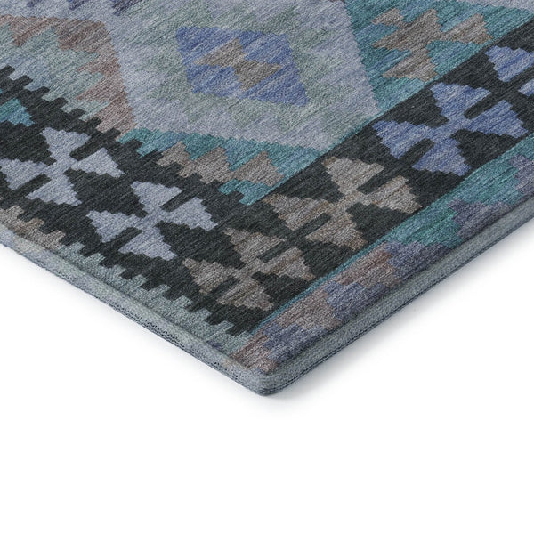 HomeRoots 9' X 12' Teal & Charcoal Tribal Area Rug - Washable, UV Protected, Stain Resistant for Home Style 707976