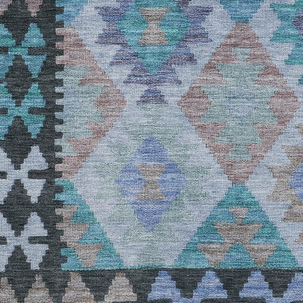 HomeRoots 9' X 12' Teal & Charcoal Tribal Area Rug - Washable, UV Protected, Stain Resistant for Home Style 707976