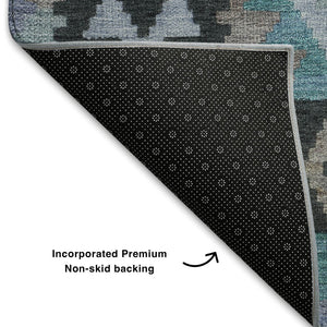 HomeRoots 10' X 14' Teal Charcoal Tribal Area Rug - Washable, UV-Protected, Stain-Resistant for High-Traffic Areas 707977