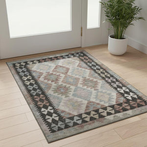 HomeRoots 5' X 8' Stylish Taupe & Charcoal Tribal Area Rug - Durable, Washable, UV Protected for Busy Homes 707979