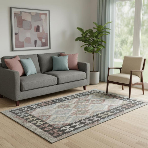 HomeRoots 8' Tribal Round Rug in Taupe & Charcoal - Washable, UV-Protected, Non-Slip, Perfect for Busy Homes! 707980