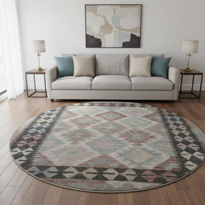 HomeRoots 8' X 10' Stylish Taupe & Charcoal Tribal Washable Area Rug - Durable, UV Protected & Easy Care! 707981
