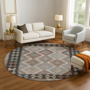HomeRoots 8' X 10' Stylish Taupe & Charcoal Tribal Washable Area Rug - Durable, UV Protected & Easy Care! 707981