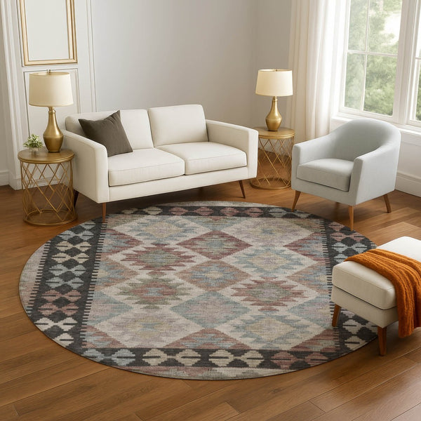 HomeRoots 8' X 10' Stylish Taupe & Charcoal Tribal Washable Area Rug - Durable, UV Protected & Easy Care! 707981