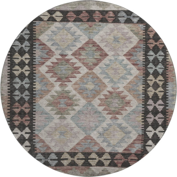 HomeRoots 8' X 10' Stylish Taupe & Charcoal Tribal Washable Area Rug - Durable, UV Protected & Easy Care! 707981