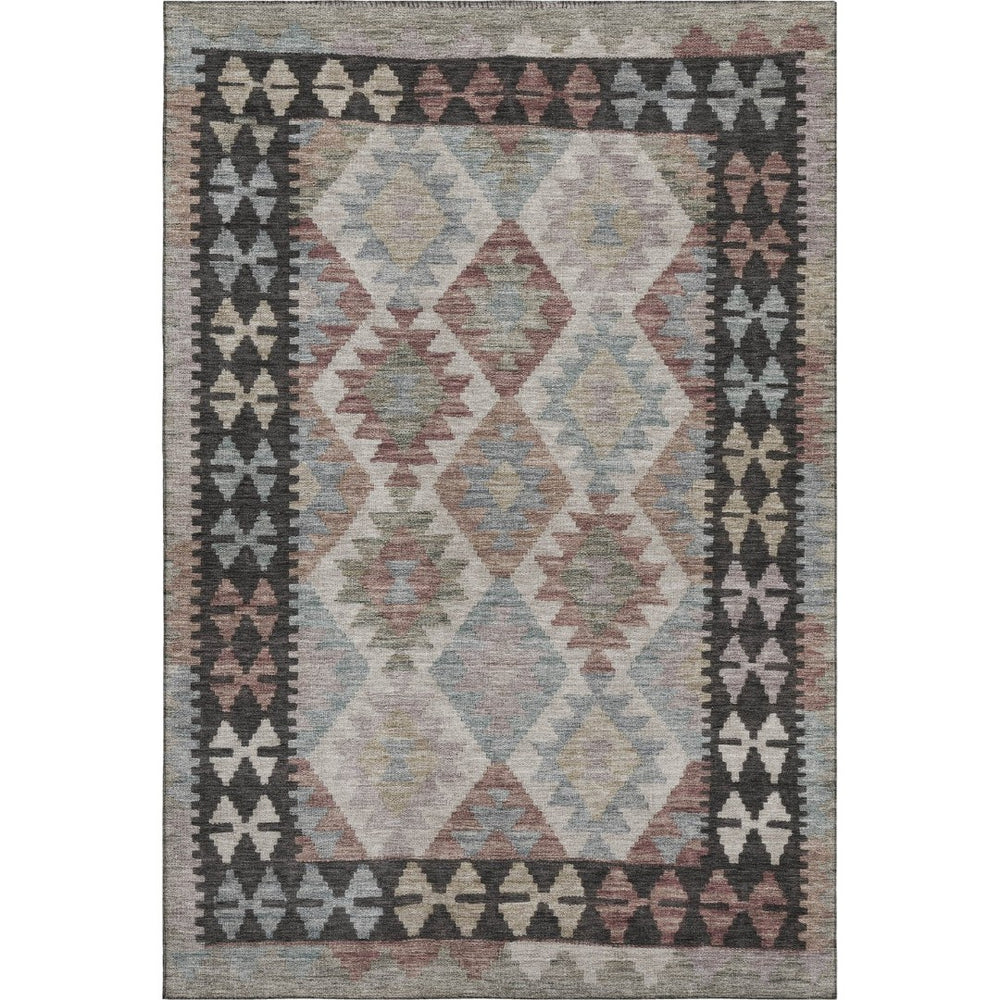 HomeRoots 9' X 12' Taupe & Charcoal Tribal Washable Area Rug - Durable, Stain-Resistant, UV Protected Design! 707982