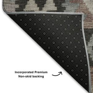 HomeRoots 9' X 12' Taupe & Charcoal Tribal Washable Area Rug - Durable, Stain-Resistant, UV Protected Design! 707982