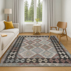 HomeRoots 10' X 14' Stylish Taupe & Charcoal Tribal Area Rug with UV Protection – Durable, Washable, & Stain-Resistant! 707983