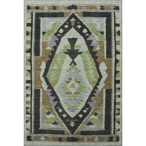 HomeRoots 5' X 8' Tribal Area Rug in Brown, Green & Charcoal - Washable, UV-Protected & Pet-Friendly Design 707985