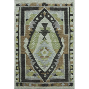 HomeRoots 9' X 12' Tribal Washable Area Rug - Earthy Brown & Green with UV Protection for Busy Homes! 707988