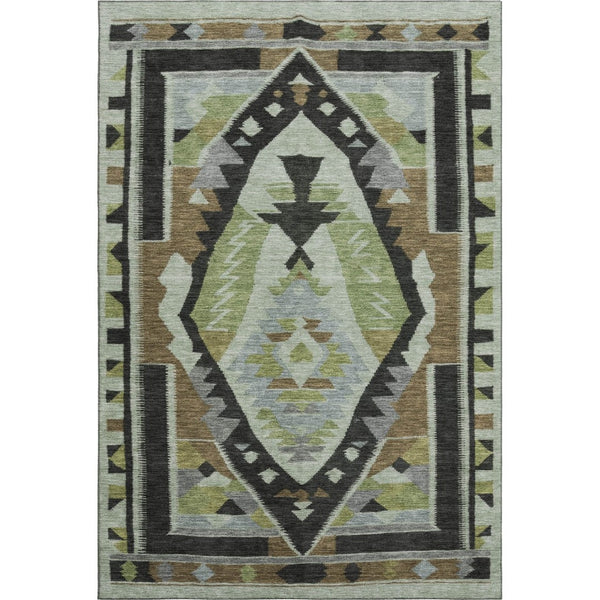 HomeRoots 9' X 12' Tribal Washable Area Rug - Earthy Brown & Green with UV Protection for Busy Homes! 707988