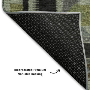 HomeRoots 9' X 12' Tribal Washable Area Rug - Earthy Brown & Green with UV Protection for Busy Homes! 707988