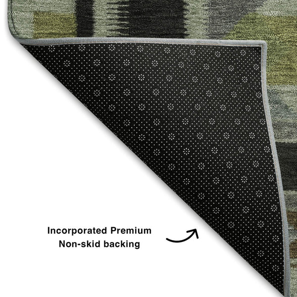 HomeRoots 9' X 12' Tribal Washable Area Rug - Earthy Brown & Green with UV Protection for Busy Homes! 707988