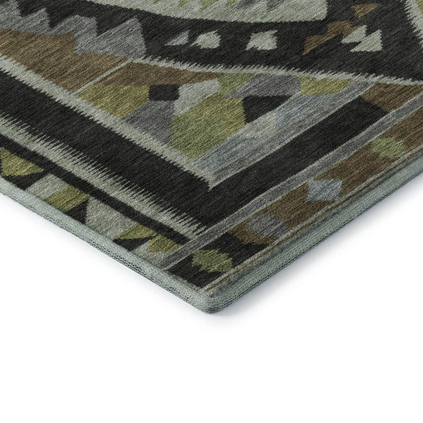 HomeRoots 9' X 12' Tribal Washable Area Rug - Earthy Brown & Green with UV Protection for Busy Homes! 707988