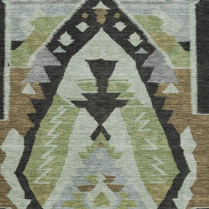HomeRoots 9' X 12' Tribal Washable Area Rug - Earthy Brown & Green with UV Protection for Busy Homes! 707988