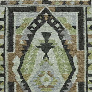 HomeRoots 9' X 12' Tribal Washable Area Rug - Earthy Brown & Green with UV Protection for Busy Homes! 707988