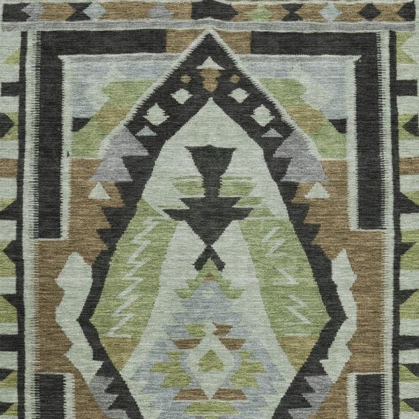 HomeRoots 9' X 12' Tribal Washable Area Rug - Earthy Brown & Green with UV Protection for Busy Homes! 707988