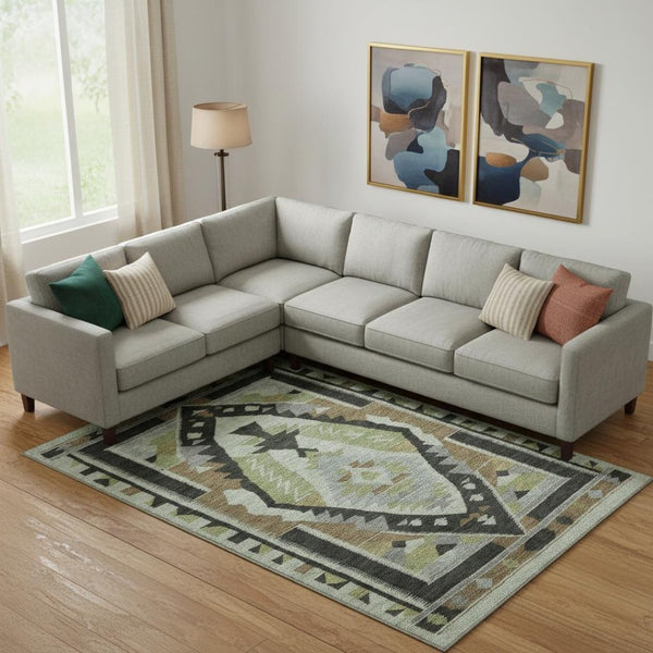 HomeRoots 10' Tribal Washable Area Rug in Brown, Green & Charcoal - UV Protected & Easy Care for Active Homes 707989