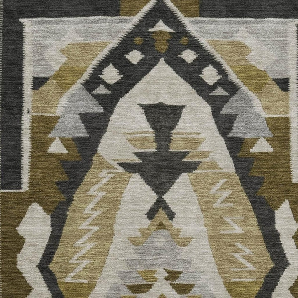 HomeRoots 5' X 8' Tribal Washable Area Rug in Chocolate Beige & Charcoal - Durable, UV-Resistant & Stylish 707991