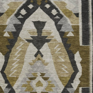 HomeRoots 8' Tribal Washable Round Rug in Chocolate Beige & Charcoal - Durable, UV-Protected for Active Homes 707992
