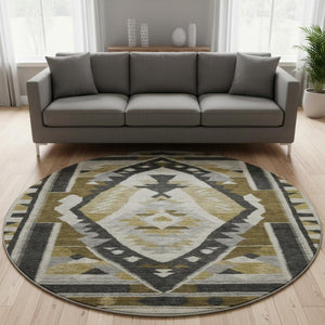 HomeRoots 8' X 10' Washable Tribal Area Rug in Chocolate Beige & Charcoal with UV Protection for Durability 707993