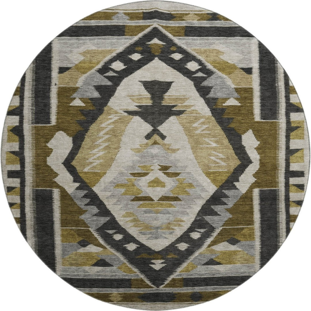 HomeRoots 8' X 10' Washable Tribal Area Rug in Chocolate Beige & Charcoal with UV Protection for Durability 707993
