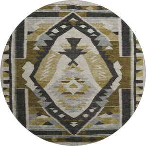 HomeRoots 8' X 10' Washable Tribal Area Rug in Chocolate Beige & Charcoal with UV Protection for Durability 707993