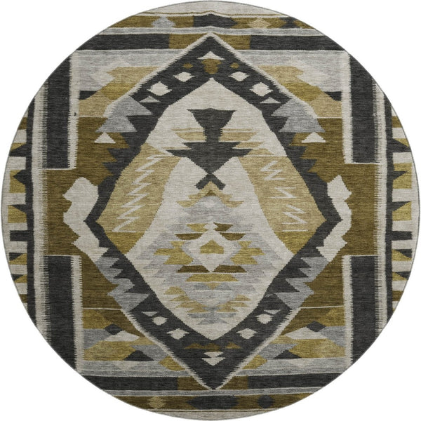 HomeRoots 8' X 10' Washable Tribal Area Rug in Chocolate Beige & Charcoal with UV Protection for Durability 707993