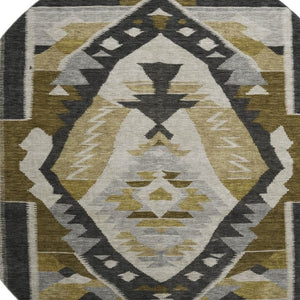 HomeRoots 8' X 10' Washable Tribal Area Rug in Chocolate Beige & Charcoal with UV Protection for Durability 707993
