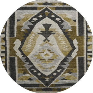 HomeRoots 8' X 10' Washable Tribal Area Rug in Chocolate Beige & Charcoal with UV Protection for Durability 707993
