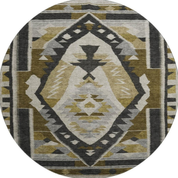 HomeRoots 8' X 10' Washable Tribal Area Rug in Chocolate Beige & Charcoal with UV Protection for Durability 707993