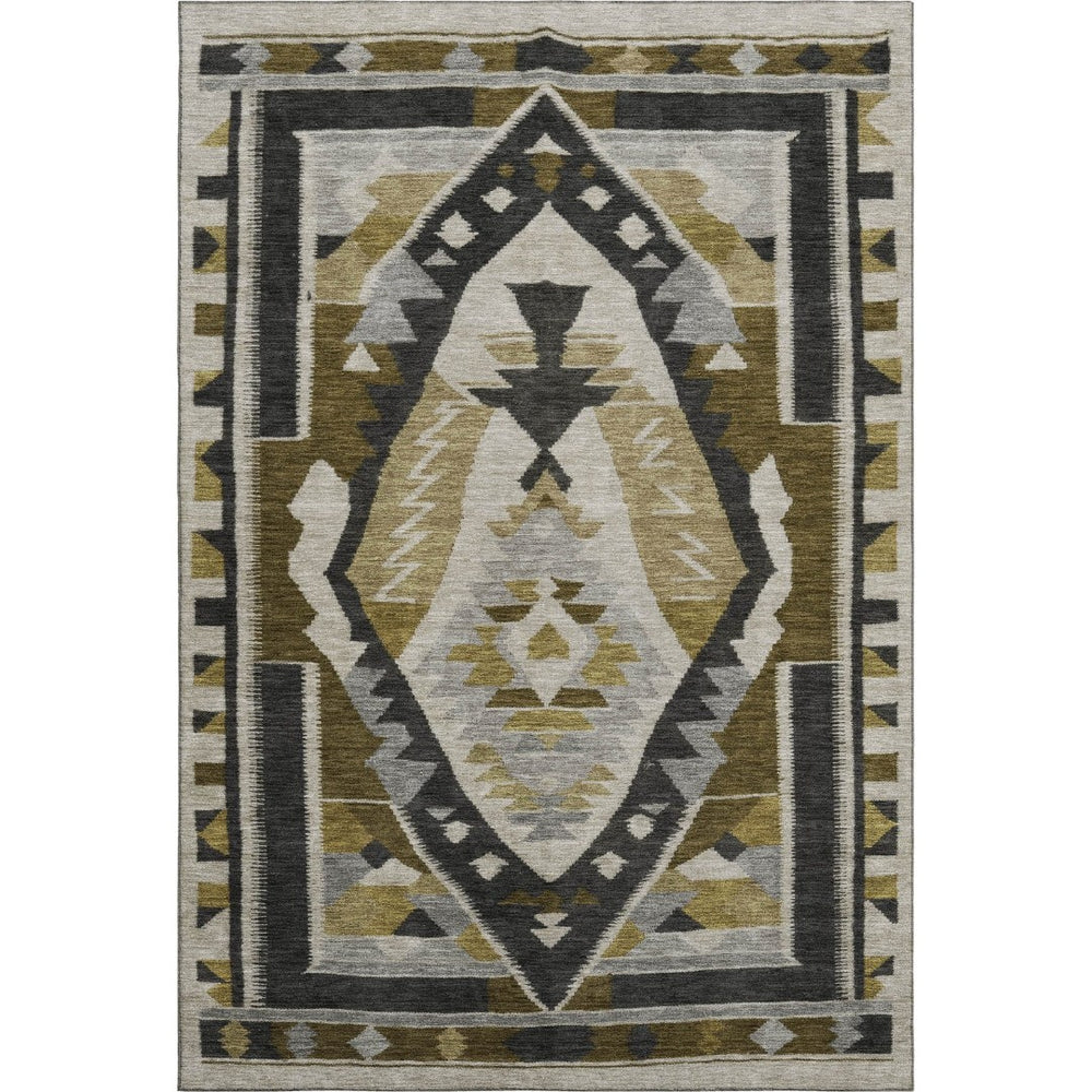 HomeRoots 9' X 12' Durable Chocolate Beige and Charcoal Tribal Area Rug with UV Protection for Busy Homes 707994