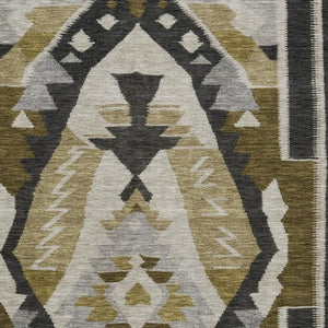HomeRoots 9' X 12' Durable Chocolate Beige and Charcoal Tribal Area Rug with UV Protection for Busy Homes 707994
