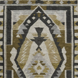 HomeRoots 9' X 12' Durable Chocolate Beige and Charcoal Tribal Area Rug with UV Protection for Busy Homes 707994