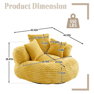 English Elm Bean Bag Sofa Oversized Corduroy Floor Lounge Chair with Armrests Pillows Foam Fill Mustard Yellow W395P426812