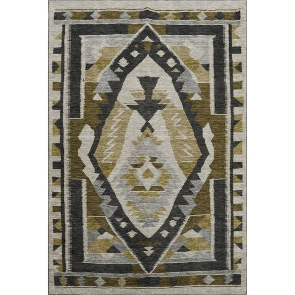 HomeRoots 10' X 14' Chocolate Beige and Charcoal Tribal Area Rug - Durable, Washable, UV Protected & Stylish 707995