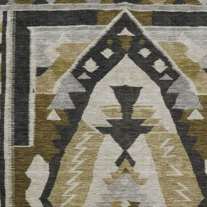 HomeRoots 10' X 14' Chocolate Beige and Charcoal Tribal Area Rug - Durable, Washable, UV Protected & Stylish 707995