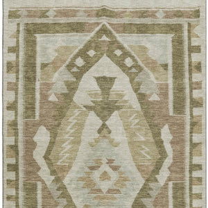 HomeRoots 5' X 8' Linen Ivory & Khaki Tribal Area Rug - Durable, Washable, UV-Protected for High-Traffic Homes 707997