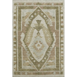 HomeRoots 8' Washable Tribal Round Rug in Linen Ivory & Khaki - Durable, UV Protected, Stain Resistant Design 707998