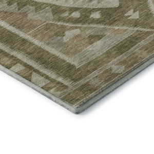 HomeRoots 8' Washable Tribal Round Rug in Linen Ivory & Khaki - Durable, UV Protected, Stain Resistant Design 707998