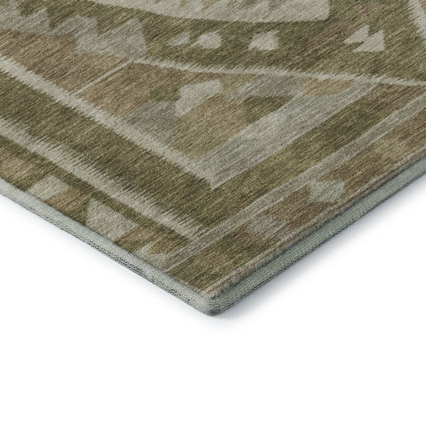 HomeRoots 8' Washable Tribal Round Rug in Linen Ivory & Khaki - Durable, UV Protected, Stain Resistant Design 707998