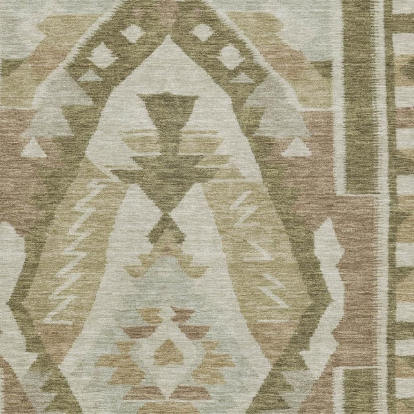 HomeRoots 8' Washable Tribal Round Rug in Linen Ivory & Khaki - Durable, UV Protected, Stain Resistant Design 707998