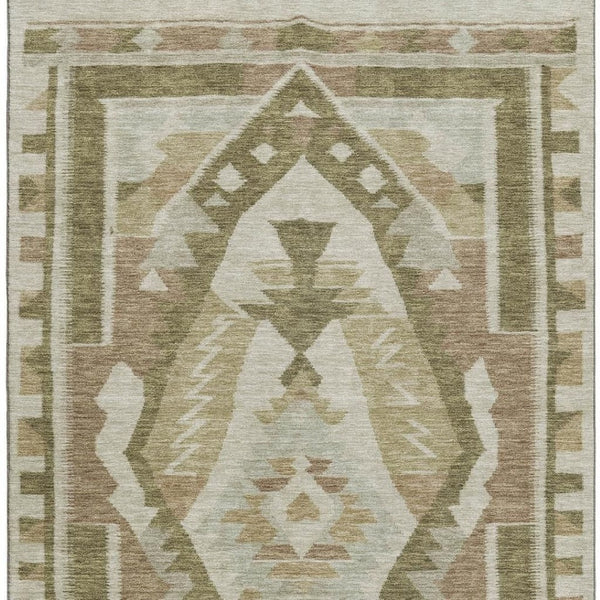 HomeRoots 8' Washable Tribal Round Rug in Linen Ivory & Khaki - Durable, UV Protected, Stain Resistant Design 707998