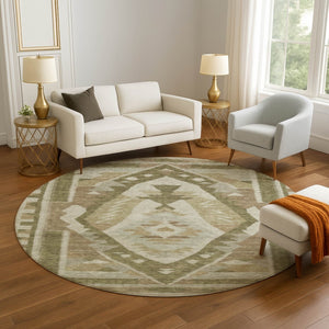 HomeRoots 8' X 10' Tribal Washable Area Rug in Linen Ivory & Khaki - UV Protected, Soft, Durable, Non-Slip Design 707999