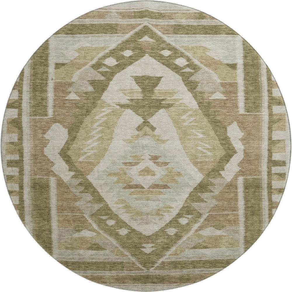 HomeRoots 8' X 10' Tribal Washable Area Rug in Linen Ivory & Khaki - UV Protected, Soft, Durable, Non-Slip Design 707999