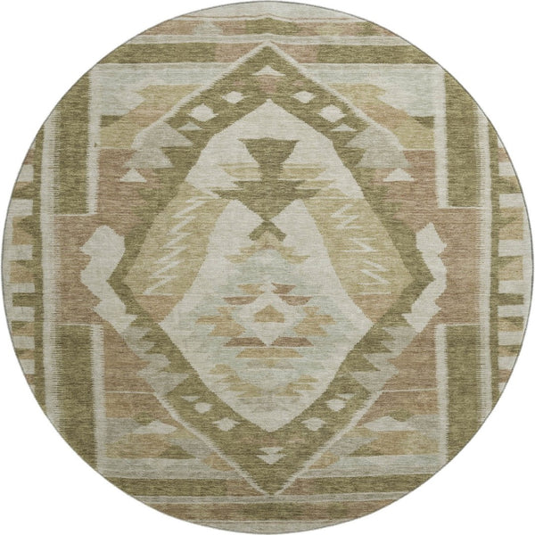 HomeRoots 8' X 10' Tribal Washable Area Rug in Linen Ivory & Khaki - UV Protected, Soft, Durable, Non-Slip Design 707999
