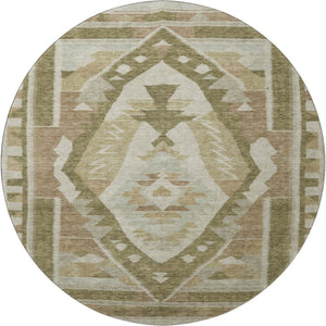 HomeRoots 8' X 10' Tribal Washable Area Rug in Linen Ivory & Khaki - UV Protected, Soft, Durable, Non-Slip Design 707999
